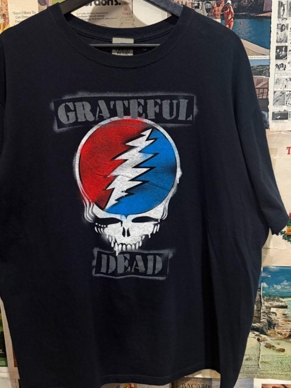 Liquid Blue Grateful Dead Black Tee Stencil Logo XL